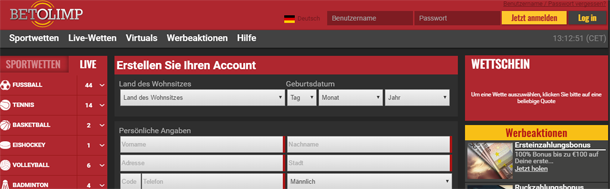 Betolimp Wette Sport Bonus Registrierung