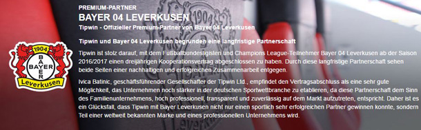 Tipwin als Premium-Partner von Bayer 04 Leverkusen