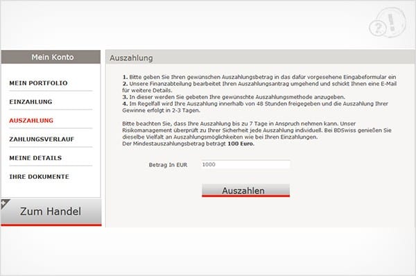 BDSwiss Auszahlung Schritt für Schritt