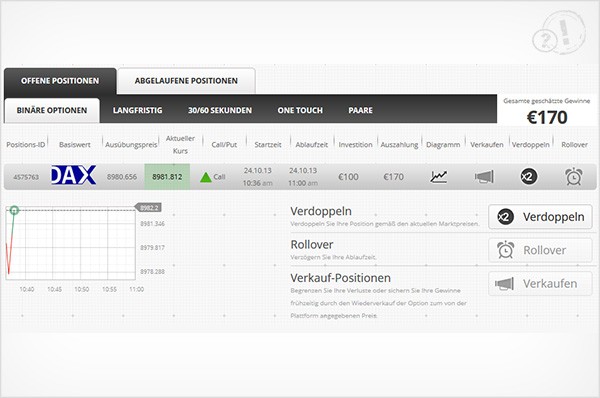 Übersicht der offenen Positionen auf der VIP-Plattform