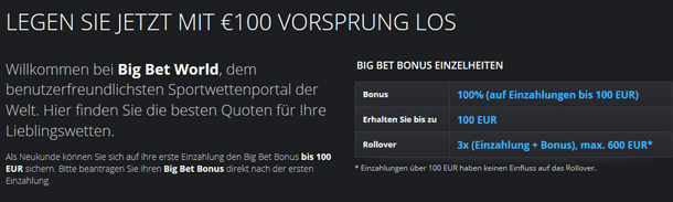 Der Willkommensbonus von Big Bet World im ÃÂberblick