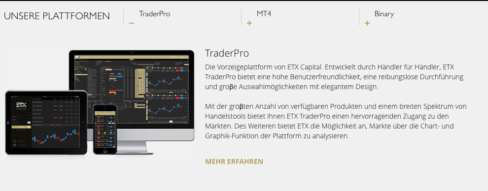 Bei ETX Capital sind mehrere Handelsanwendungen zu finden