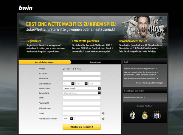 Bwin Bonus ohne Einzahlung erfordert eine Anmeldung