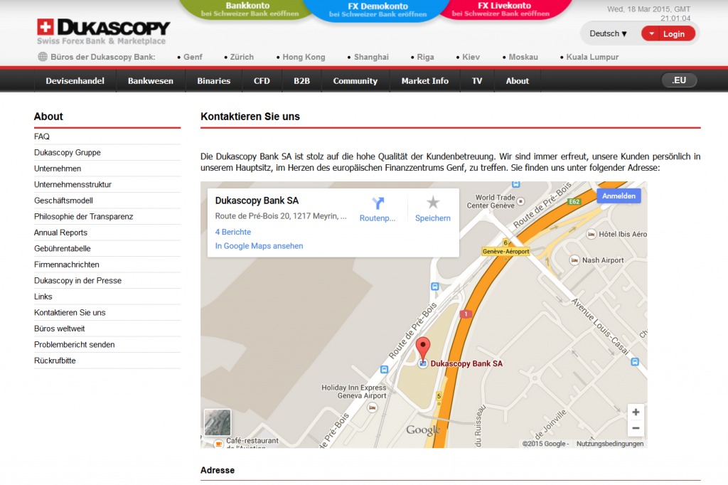 Der Kundensupport von Dukascopy ist sogar persönlich in den Genfer Geschäftsräumen erreichbar