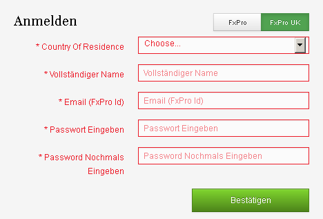 FxPro-Anmeldung