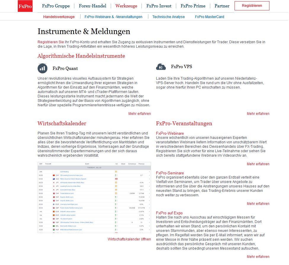 Zum Serviceangebot von FxPro gehÃÂ¶ren zahlreiche Handelswerkzeuge