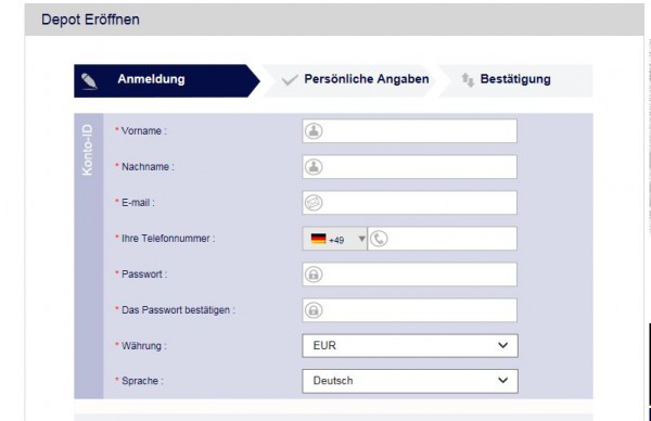 Kontoeröffnung durch Online-Formular