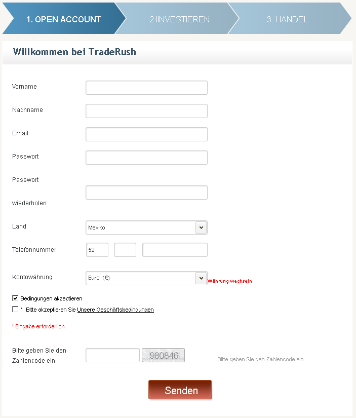 TradeRush-Anmeldung