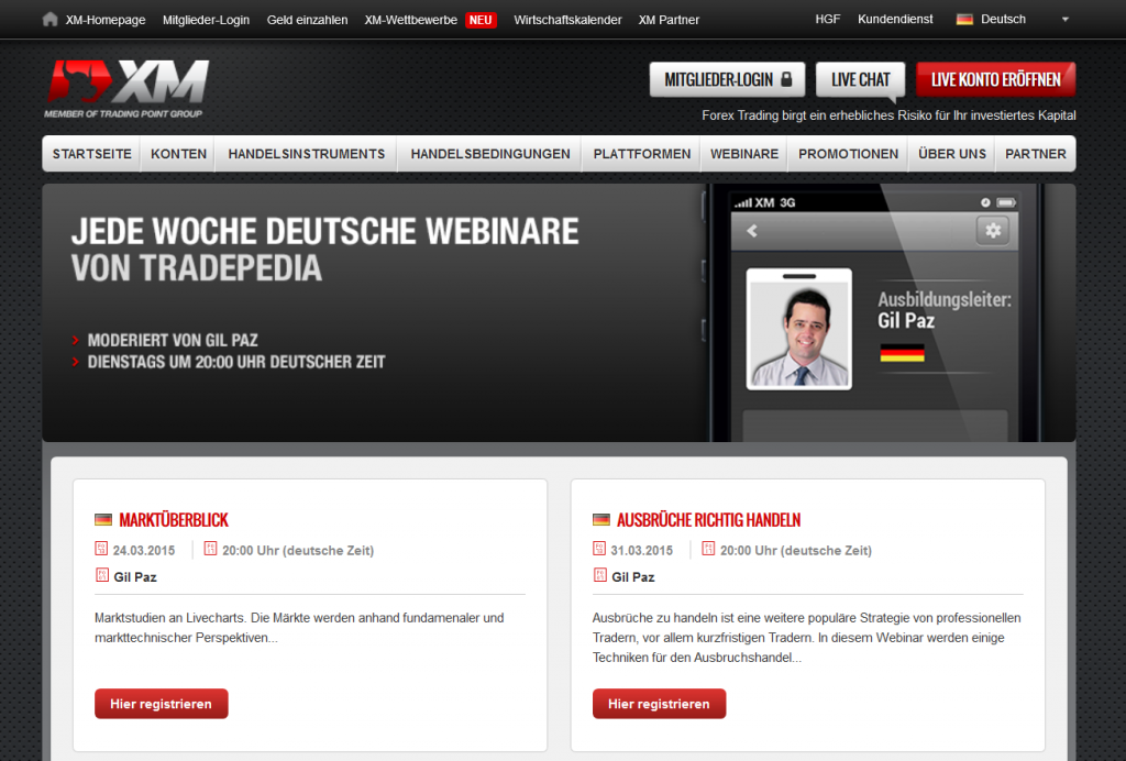 XM bietet regelmÃÂ¤ÃÂige deutschsprachige Webinare fÃÂ¼r Einsteiger und Profis