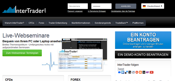 Der Webauftritt von InterTrader